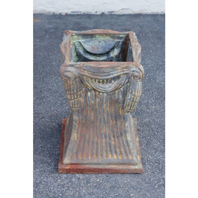 Neoclassical Style Pair Of Cast Iron Garden Planters Or Pedestal Bases For Sale - Image 14 of 16