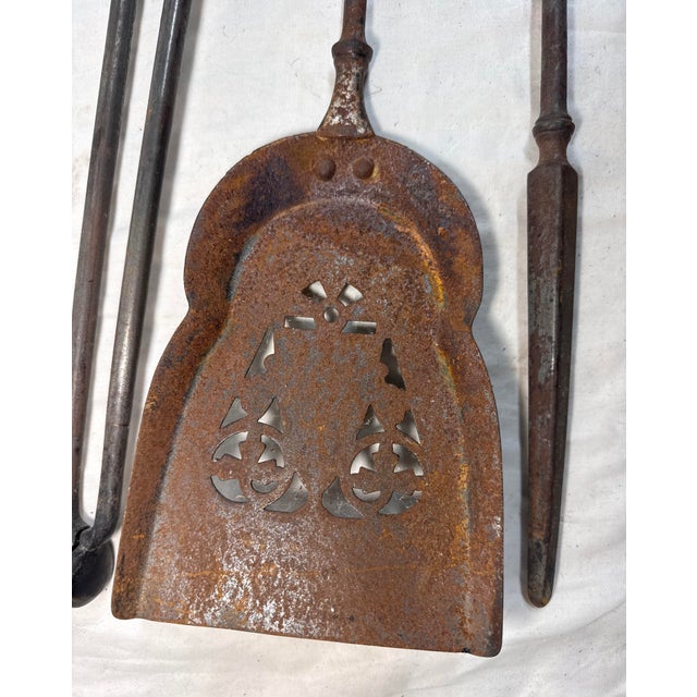 Set of 3 Antique 1800s Brass Steel Figural Dragon Fireplace Tools Poker Tong For Sale - Image 15 of 15