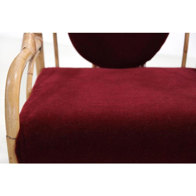 Vintage Bamboo and Rattan Armchairs with Bordeaux Red Mohair, 1960s, Set of 2 For Sale - Image 6 of 7
