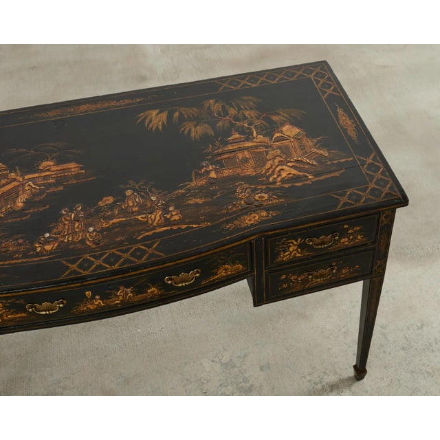 Wood English George III Style Chinoiserie Decorated Lacquer Desk For Sale - Image 7 of 18