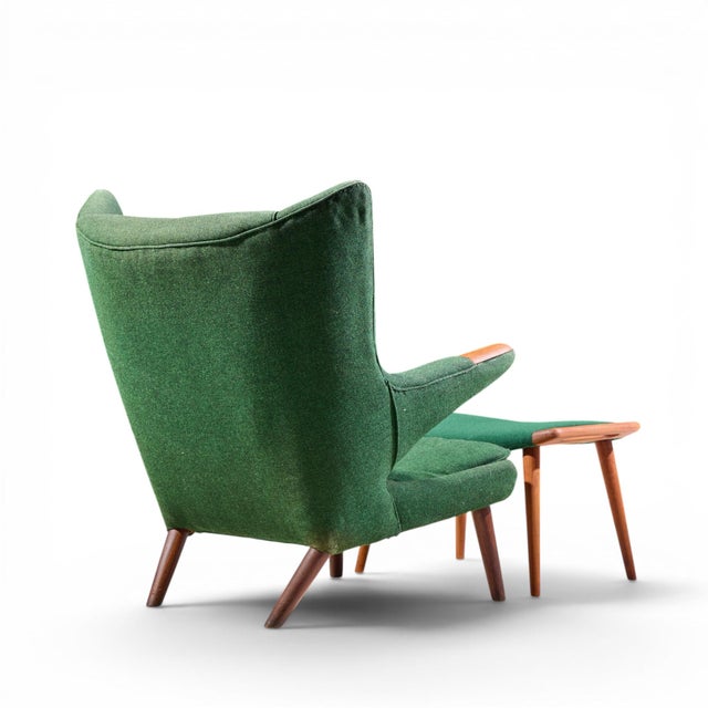 Wood Hans Wegner for Ap Stolen Ap19 Mid Century Papa Bear Chair and Ottoman For Sale - Image 7 of 10