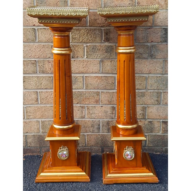 Pair Mahogany and Gilt Decorated Galleried Marble Top Pedestals by Francesco Meroni For Sale - Image 13 of 18