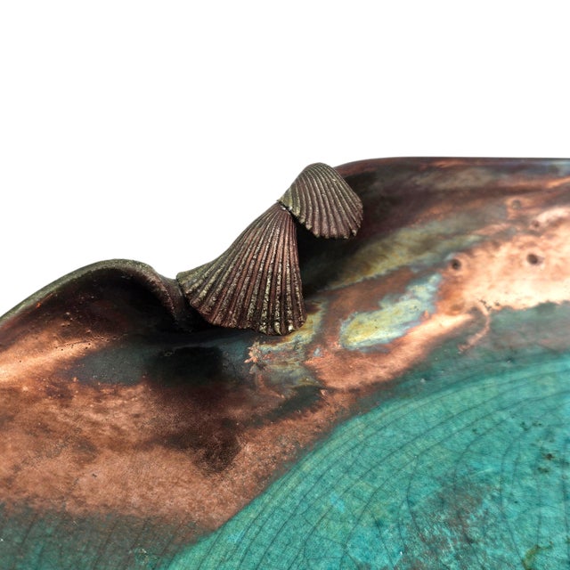 Blue Joy Imai Iridescent Studio Ceramic Bowl With Shell Motif, 9" For Sale - Image 8 of 11