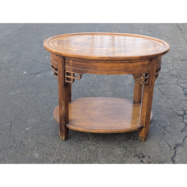 Chippendale Brandt 1970s Asian Inspired Vintage Oval Two-Tier End Table For Sale - Image 3 of 8