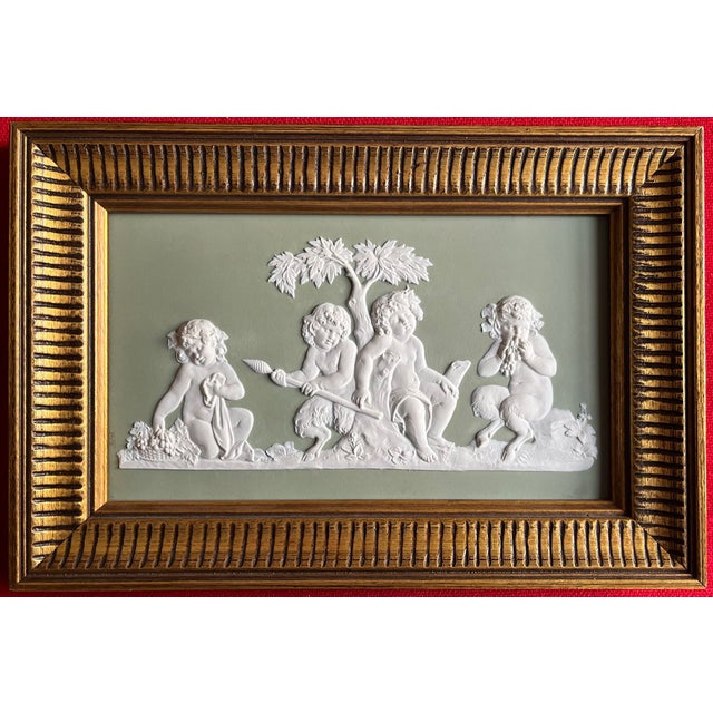 Antique 18th Century Wedgwood Sage Green Jasperware Wall Plaque of Faun-Like Putto Circa 1790 For Sale - Image 13 of 13