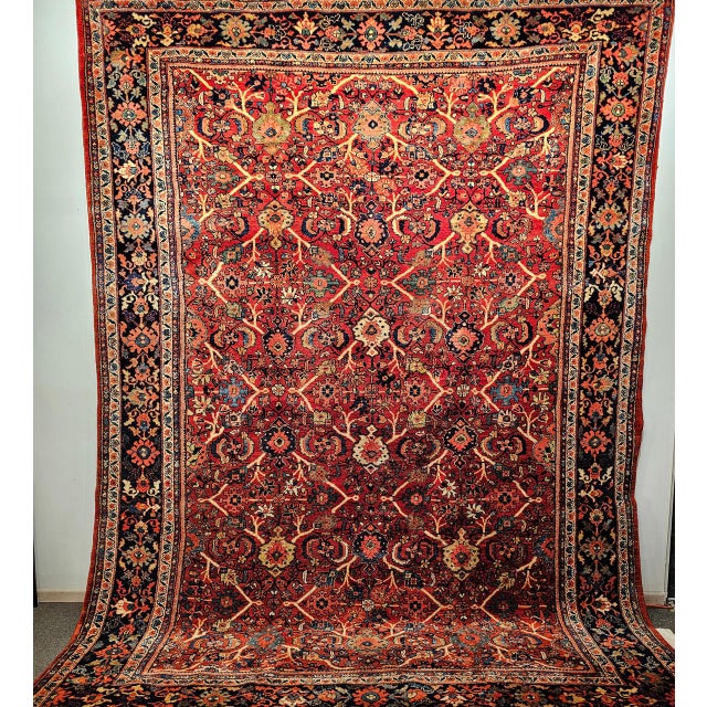 Antique Persian Mahal Sultanabad Rug, Hand-Knotted Wool, Geometric Pattern, 9x13, Red & Navy For Sale - Image 12 of 18