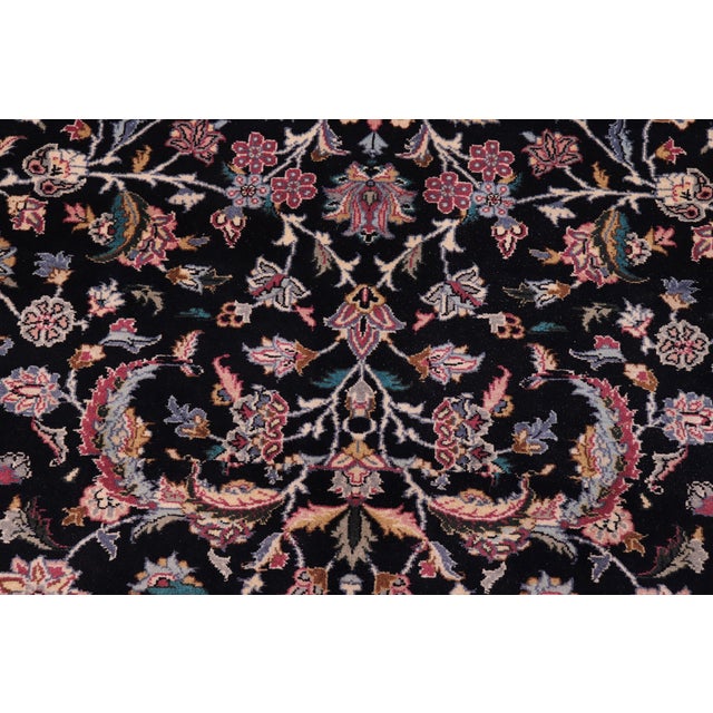 Shabby Chic 1990's Floral Pak-Persian Black/Ivory Wool Rug - 9'1'' X 12'1'' For Sale In New York - Image 6 of 9