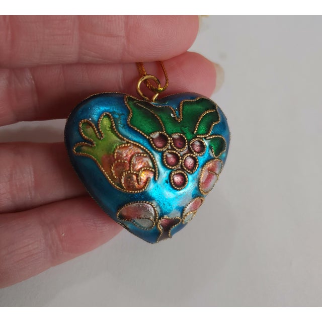 Vintage Chinese Cloissone Heart Pendant Ornaments- Set of 6 For Sale - Image 9 of 9