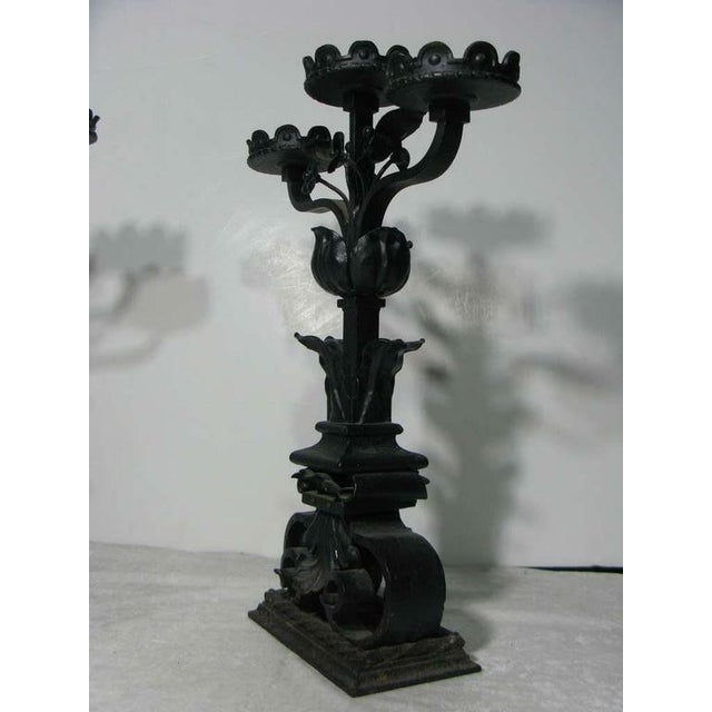 19th Century Large Pair Historic Chateau Iron Candelabra - a Pair For Sale - Image 4 of 9