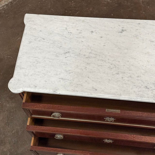 Antique French Louis XVI Mahogany Carrara Marble Top Commode For Sale - Image 13 of 15
