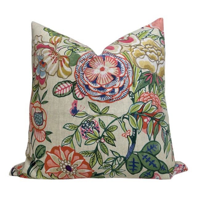 Peony Garden Pillow Cover in Beige, 20x20 Pillow For Sale