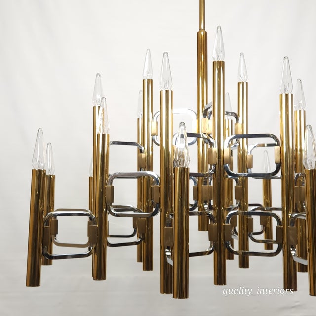 Mid-Century Modern Massive Vintage Gold & Chrome Gaetano Scolari Chandelier 21 Light Chandelier For Sale - Image 3 of 13