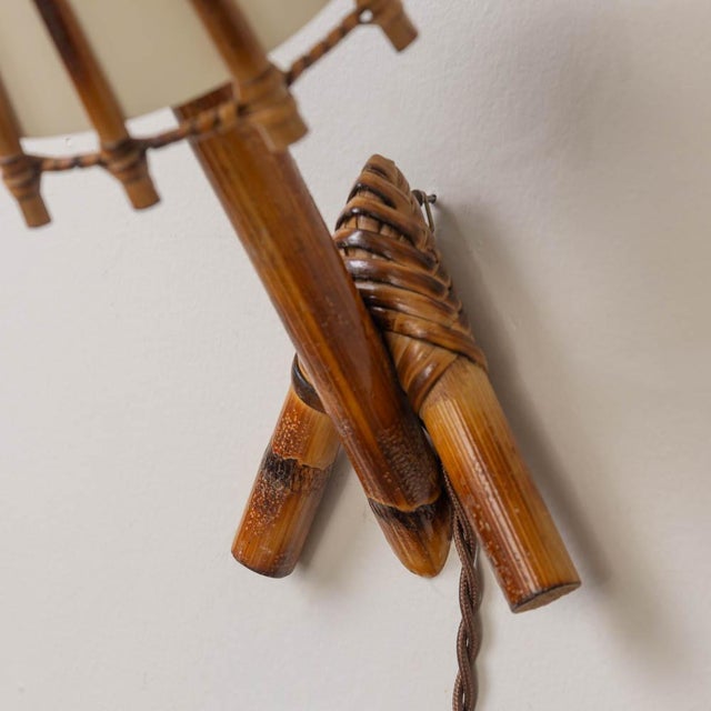 1960s French Rattan Sconces by Louis Sognot - a Pair For Sale - Image 9 of 12