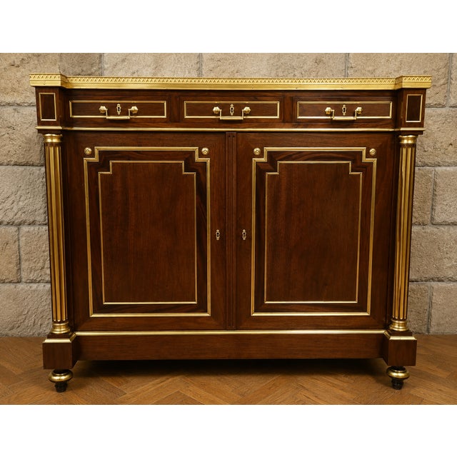 Louis XVI Mahogany and Gilt Bronze Side Table with White Marble Top For Sale - Image 6 of 6