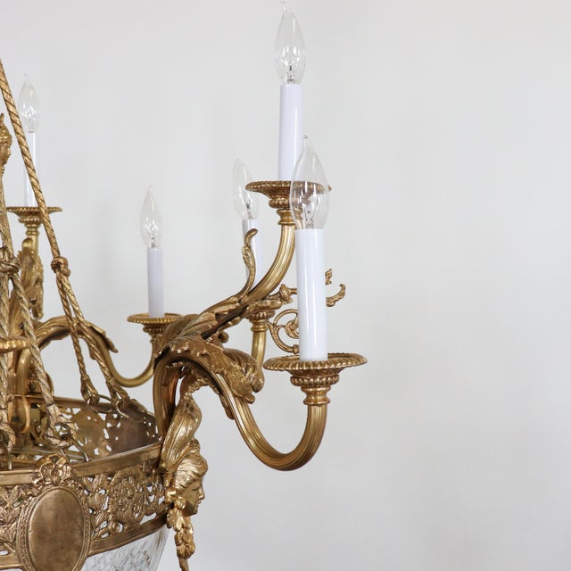 Circa 1900 French Beaux Arts Fire Gilt Bronze and Hand Cut Crystal Chandelier For Sale - Image 9 of 16