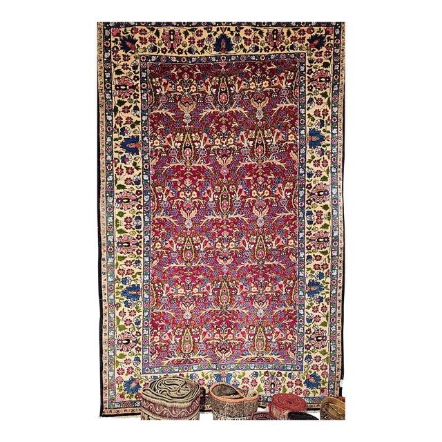 Vintage Persian Tabriz Area Rug, Hand-Knotted Wool, All Over Tree of Life Pattern, Magenta & Yellow, 5x7 For Sale