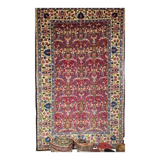 Vintage Tabriz Area Rug, Hand-Knotted Wool, All Over Tree of Life Pattern, Magenta & Yellow, 5x7 For Sale