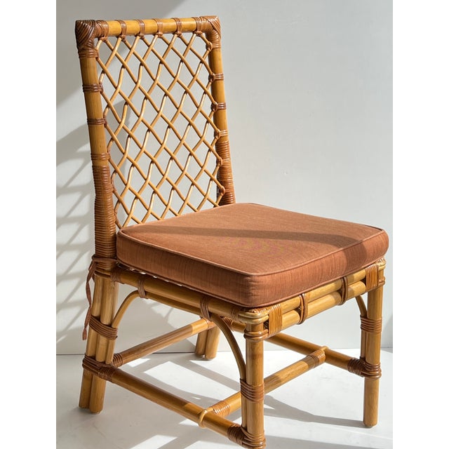 Bielecky Brothers Rattan Dining Chairs Set of 6 New York 1970s With Original Cushions For Sale - Image 10 of 17
