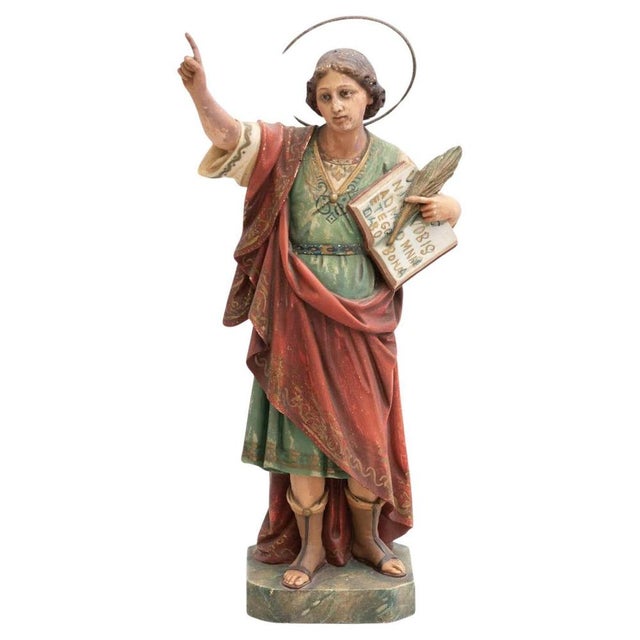 Plaster Hand Painted Traditional Figure of a Saint, 1940s For Sale - Image 15 of 15