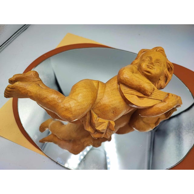 Wood Art Deco Wooden Putto Figure Playing Zither, 1920s-1940s For Sale - Image 7 of 7