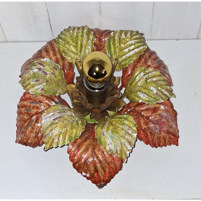 Handmade Florentine Autumn Leaf Ceiling Lamp, 1970s For Sale - Image 6 of 11