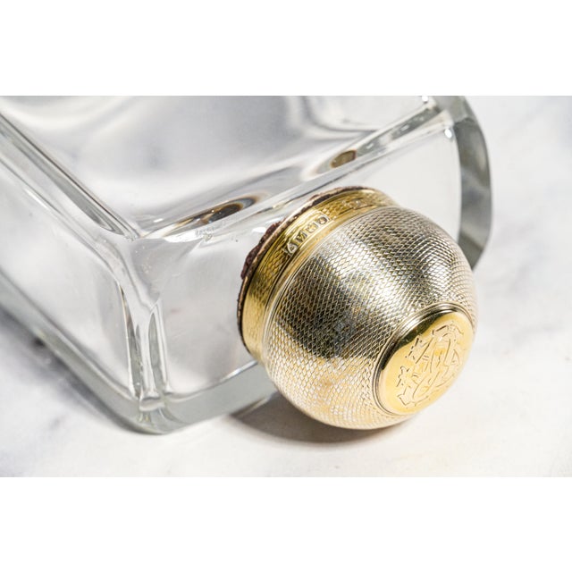 Unusual English Crystal Antique Scent Perfume Cologne Bottle Sterling Silver Engine Turned Lid Victorian Luxury Home Decor For Sale - Image 4 of 11