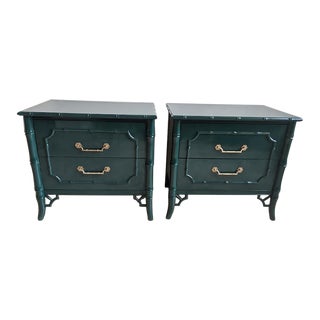 Thomasville Faux Bamboo Gloss Green Nightstands-A Pair For Sale