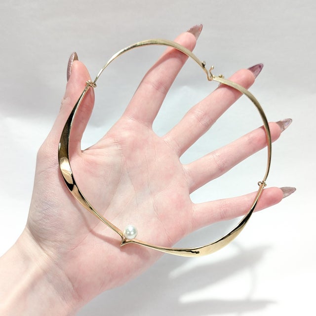 Mid-Century Modern Ed Wiener Modernist 14k Gold & Pearl Curvex Choker Necklace or Collar For Sale - Image 3 of 18