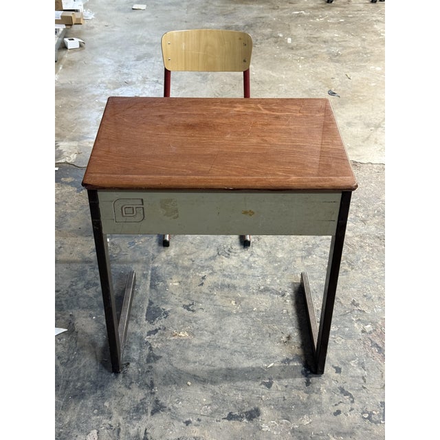 Wood Vintage School Desk with Chair, 1980s, Set of 2 For Sale - Image 7 of 7