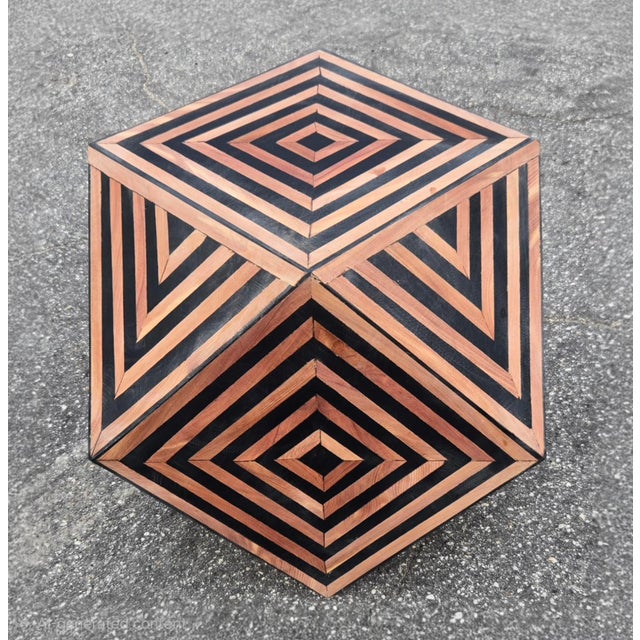 Wood Contemporary Moroccan Resin and Walnut Wood Geometric End Table For Sale - Image 7 of 7