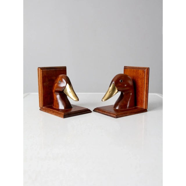 Wood Vintage Wood and Brass Duck Bookends - a Pair For Sale - Image 7 of 11