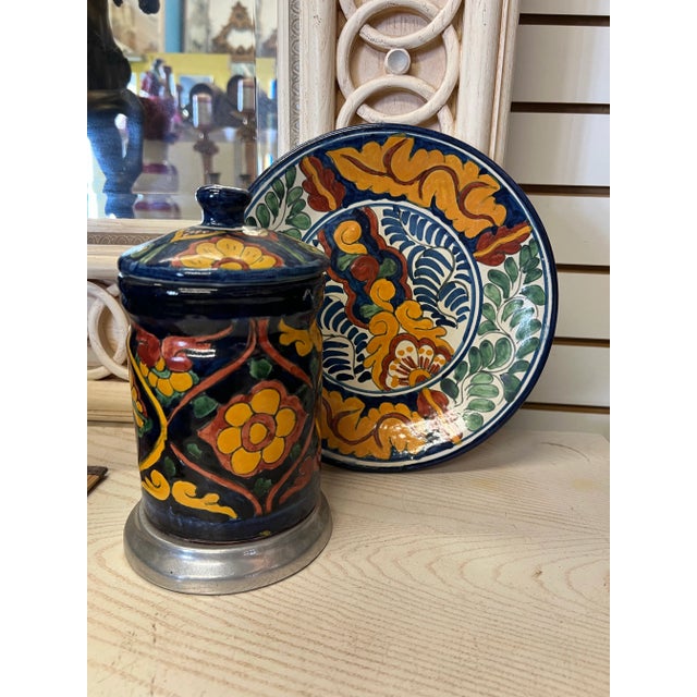 Mexican Vintage Colorful Mexican Pottery Plate, Signed For Sale - Image 3 of 3