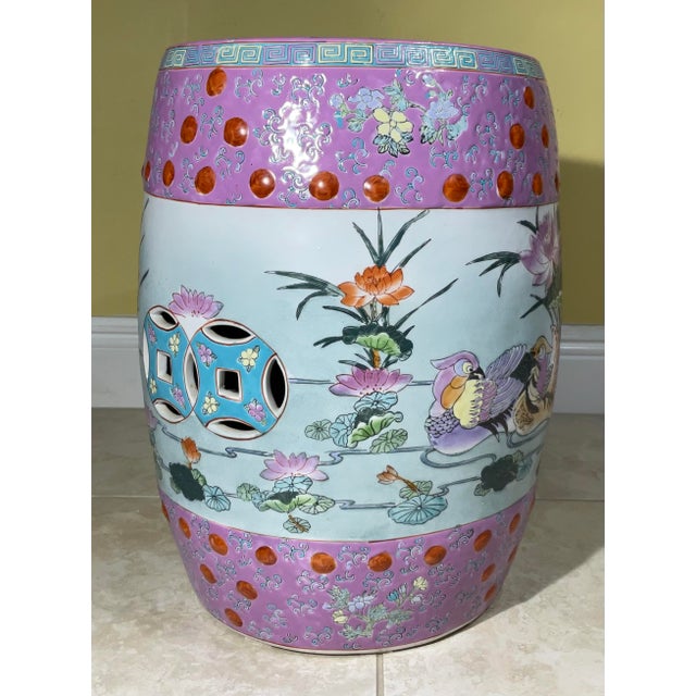 Vintage 1960s Mid-Century Chinese Famille Rose Pink Ceramic Garden Stool For Sale - Image 4 of 11