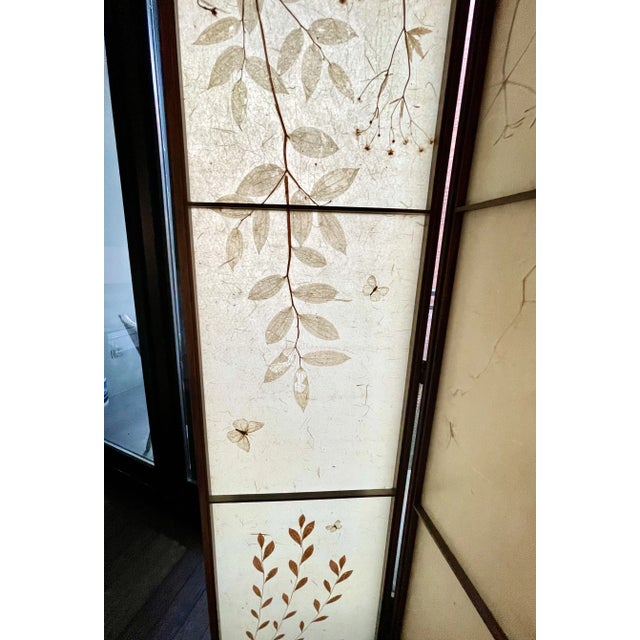 Chestnut Shoji Paper Natural Elements Elmwood Floor Screen With Brass Hardware For Sale - Image 8 of 9