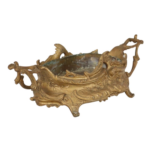 A beautiful jardinière or planter made of gold-colored non-ferrous metal—likely a zinc alloy—including its metal inner...