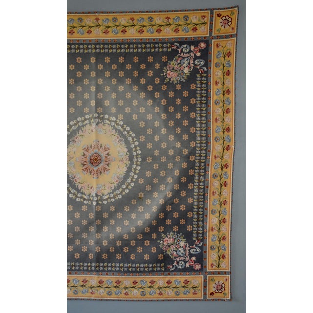 Flemish Tapestry Wall Hanging Aubusson Style Printed Cotton Floral Medallion 40s For Sale - Image 11 of 17