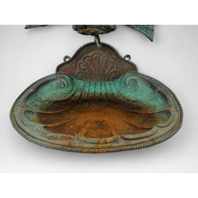 Neoclassical Italian Verdigris Copper Dolphin Lavabo With Shell Basin C. 1900 For Sale - Image 3 of 11
