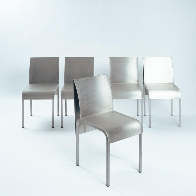 Silver Postmodern Sculptural Dining Chairs in Aluminium and Steel Belgium 1980s/90s, Set of 5 For Sale - Image 8 of 18