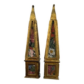 Pair of Florentine Gilded Wood and Glass Paneled Obelisks For Sale