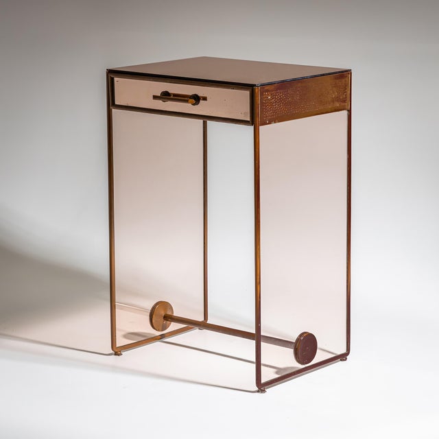 Brown Small Desk with Glass Sides, Italy, Mid-20th Century For Sale - Image 8 of 9