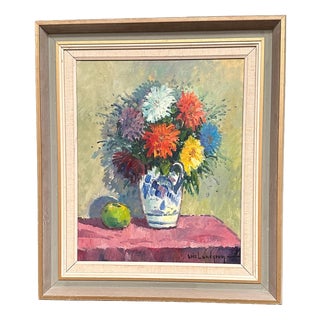 Eric Lundgren, Asters in Ceramic Vase, 1950s, Oil on Canvas, Framed For Sale