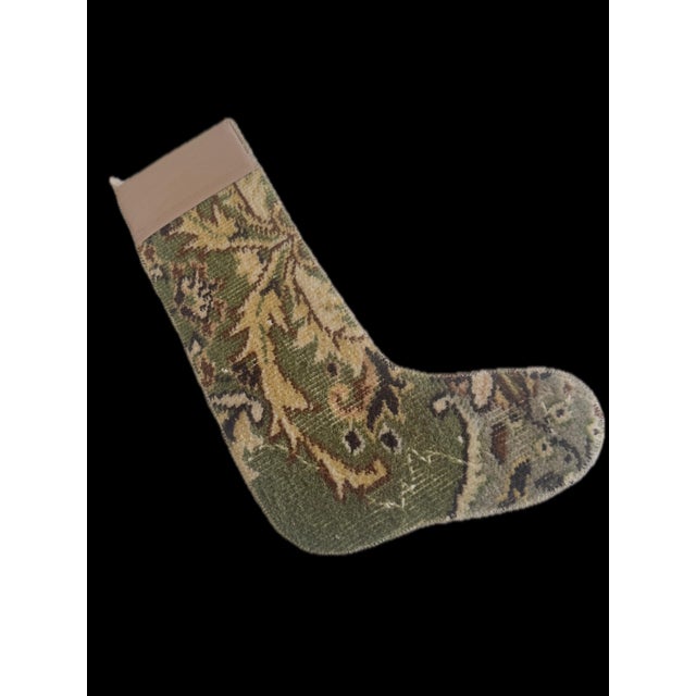 Textile Vintage Kilim Christmas Stocking With Mauve Fabric Cuff, Olive Leaf Wool, 12.6 X 18.5 in – One of a Kind Decor For Sale - Image 7 of 9