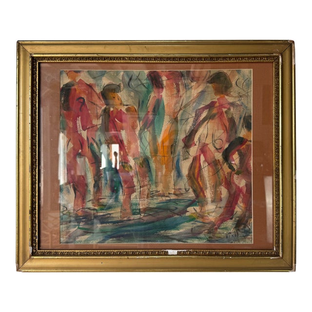 1961 Virel Impressionist Abstract Watercolor Painting – Framed Under Glass/ Sold For Sale
