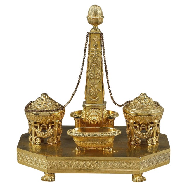 Empire Period Gilt Bronze Obelisk Inkwell, 1810 For Sale
