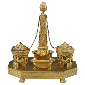 Empire Period Gilt Bronze Obelisk Inkwell, 1810