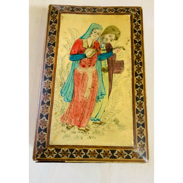 Camel Vintage Persian Camel Bone Inlaid Marquetry Mosaic Trinket Box For Sale - Image 8 of 10