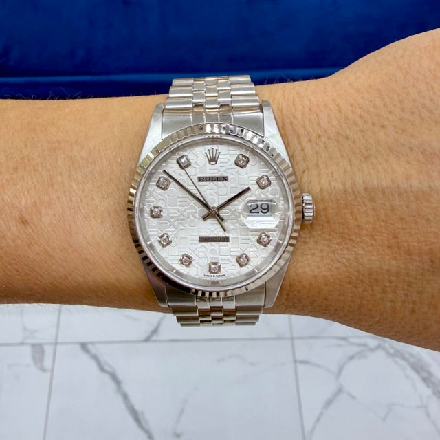 Silver Rolex Datejust 36mm 16234 White Jubilee Computer Dial 18k White Gold Steel Watch For Sale - Image 8 of 8
