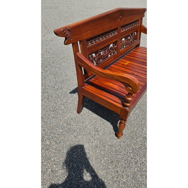 Late 20th Century Hand Carved Folk Art Wood Bench For Sale - Image 9 of 11