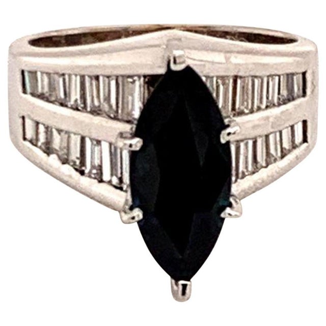 Diamond Sapphire Ring 14k White Gold 3.60tcw Women Certified For Sale In New York - Image 6 of 8