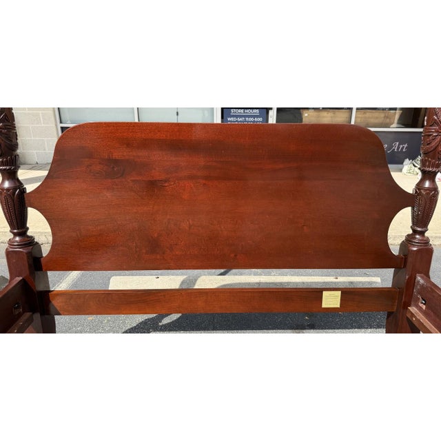 Late 20th Century Lexington Queen Size Mahogany Rice Carved Poster Bed Frame For Sale - Image 5 of 18